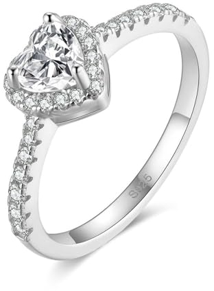 KnSam 925 Sterlingsilber Freundschaftsringe, Herz Silberringe Damen 925 mit Zirkonia Herz, Partnerringe Sterling Silber für Damen, Silber, Gr.52 (16.6)