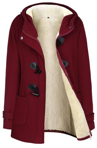 Gihuo Women's Sherpa Lined Toggle Duffle Coat Fleece Hooded Winter Warm Jacket Sweatshirt, Wine Red, S