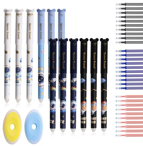 HOMEJOY 42 Stück Radierbarer Kugelschreiber 0.5mm Cartoon Stift Radierbar Gelschreiber 12 Tintenroller Erasable Pen mit 30 Nachfüllungen Löschbaren Gelstiften für Kinder Studenten Büro (A)