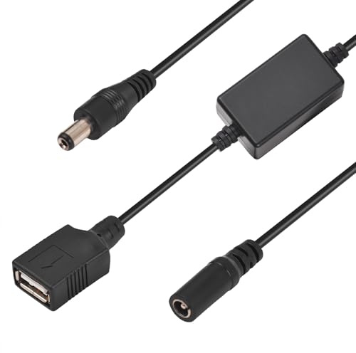 Andoer 3-in-1 Power Adapter Cable Cord 12V DC5521 Female to DC Male & 5V USB Female Y Splitter Cable Power Charging Cord 43.5cm Long