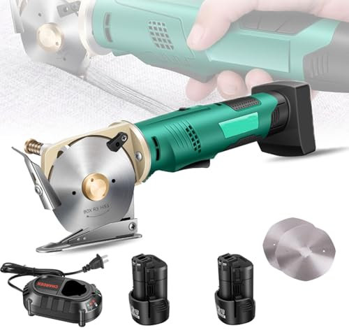 Taglierina Elettrica Rotativa Per Tessuti, Forbici Automatiche Ricaricabili Da 1400 Giri/min Con Batteria Al Litio 2x2000mAh, Spessore Di Taglio ≤33 Mm, 2 Lame Di Ricambio, Per Cartone, Stoffa, Carta