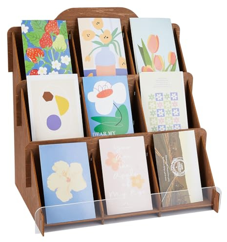 SUPERFINDINGS 3 Ebenen Aufkleber Display Ständer Holz Grußkarten Display Ständer Anbieter Postkarten Organizer Vielzweck Broschürenhalter Holz Display Ständer 37x25x37.1cm