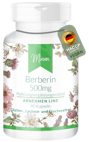 Berberin 500mg - ABNEHMEN LINE - mit 10mg Zink - 90 Kapseln - Hochdosiert - 100% Vegan – Herstellung & Laborprüfung in Deutschland | MIOSAN® CLUB - Exklusives Wohlbefinden