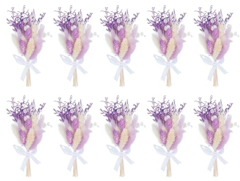 PATIKIL 10 Stück Mini Getrockneter Blumenstrauß mit Stiel Lila | Pampas Naturgras Wildblumen, Dekor Gipskraut Boho Blumenpflanze Blume, Für DIY Foto Requisiten Geschenk Hochzeit Dekor