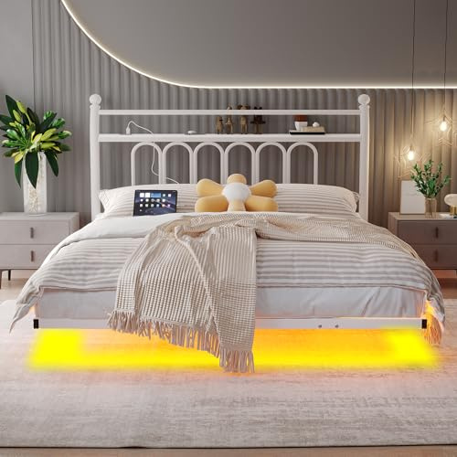 JELUTE Double Floating Metal Bed Frame, White, 135 x 190 cm