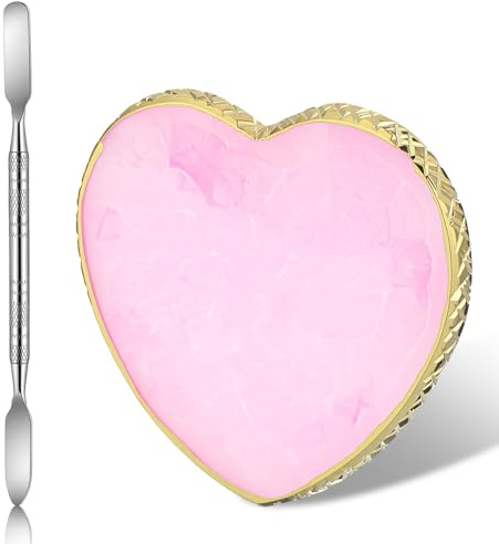 Nail Art Palette Nail Mixing Palette Polish Mixed Color Plate Golden Edge Nails Holder DIY Nails Gel Color Makeup Display Board with Spatula Heart Shape Cosmetic Mixing Tools (Pink)