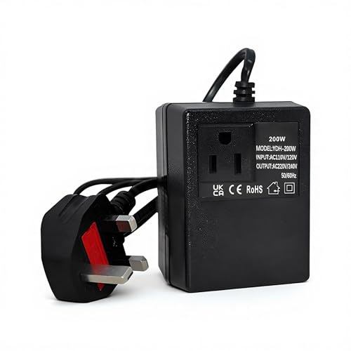 200W Voltage Converter US to UK: Lifegogo Step Down Transformer 220V/240V to 110V/120V (UK Plug) Black Smart and Efficient Temperature-Protected Adapter for WiFi POS Machines Shavers