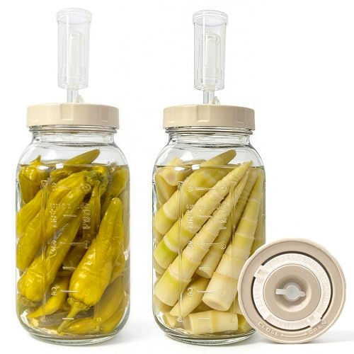 MFUSUL Lot de 2 bocaux de fermentation de 2 l - Avec valve de fermentation et poids - Pour choucroute, kimchi, kombucha, fruits et légumes