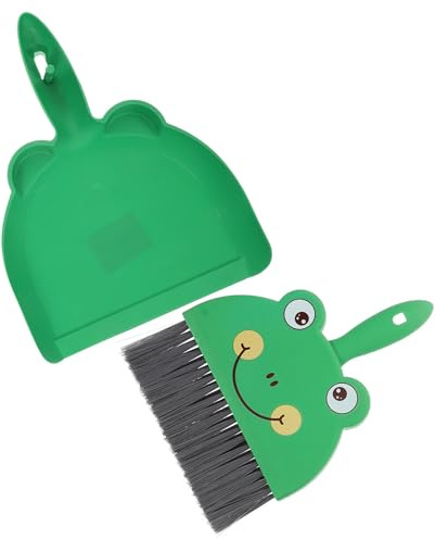 PACKOVE Mini Ensemble Balayette et Pelle à Poussière en Plastique Léger, Petite Brosse de Comptoir Motif Grenouille, Outil de Nettoyage pour Bureau, Voiture Cuisine, Balai à Main
