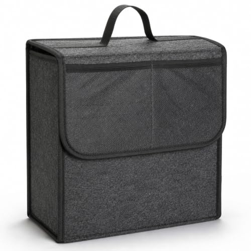 VINATO Organizador Maletero Coche de Fieltro, Bolsa Maletero Coche, con 2 Bolsas de Malla, Resistente Caja Organizador Almacenamiento para Vehículos (29X15×30cm)