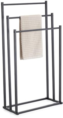 URBNLIVING 3 Tier Freestanding Towel Rack, Metal Frame, Staggered Airflow Design Drying Stand, Space Saving Floor Holder for Bathroom Bedroom Utility Room Laundry Use