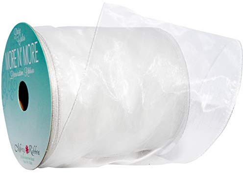 Morex Ribbon Wired 4-Inch Chiffon Ribbon with 10-Yard Spool, White