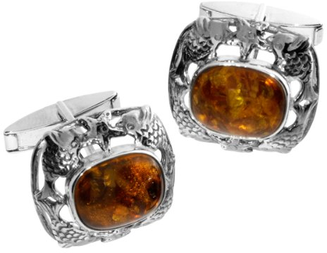 Ostsee-Schmuck Herren-Manschettenknopf 925/000 Sterlingsilber oxydiert mit Bernstein