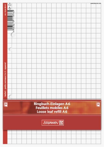 10 inserti per raccoglitori ad anelli, formato A6, 50 pagine