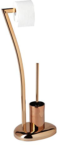 Relaxdays Stand WC Garnitur WIMEDO HBT: 75 x 21 x 26 cm Toilettenbürstenhalter aus Edelstahl mit Kupfer Lackierung Toilettenpapierhalter und Klorollenhalter als freistehende WC Bürstengarnitur, Kupfer
