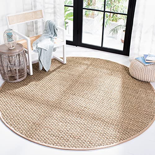 Safavieh Naturfaser Teppich für Wohnzimmer, Esszimmer, Schlafzimmer - Natural Fiber Collection, Kurzer Flor, Natur und Beige, 201 X 201 cm