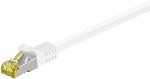 Cable de conexión RJ45 con cable raw CAT 7, doble blindaje, S-FTP hasta 600 Mhz, cable de cobre libre de halógeno, contactos dorados, 1,5 metro, azul