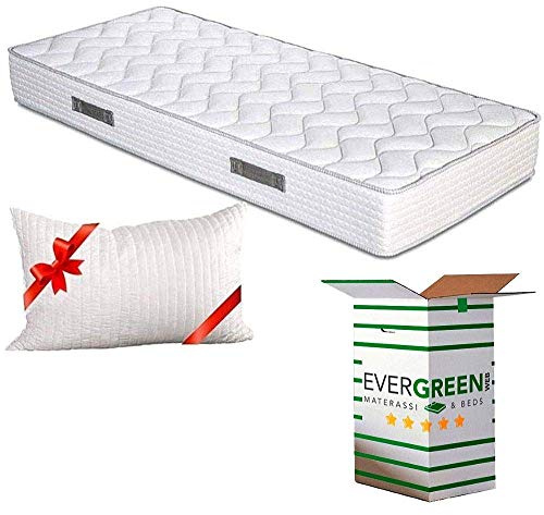 EVERGREENWEB Madrass 75 x 190 cm vattensskum höjd 20 cm polyuretanskum, ergonomiskt + 1 minnesskum flingor kudde, vitt skydd, massageeffekt, för alla spjälade sängramar, ortopediskt | Mode
