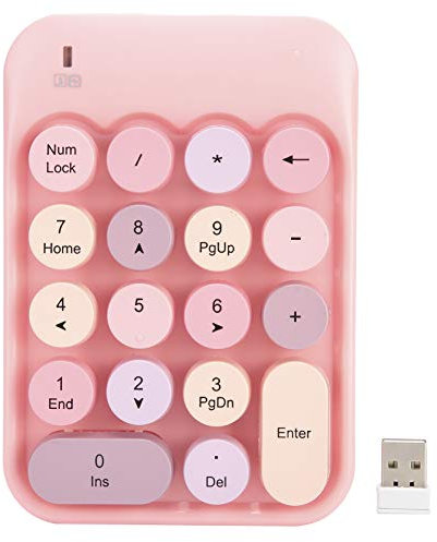 fasient1 Teclado numérico de 2.4G, Teclado numérico inalámbrico de 18 Teclas con Receptor USB Teclado numérico silencioso Teclado numérico para Windows XP / Win7 / Win8 / Win10 / iOS(Rosado)