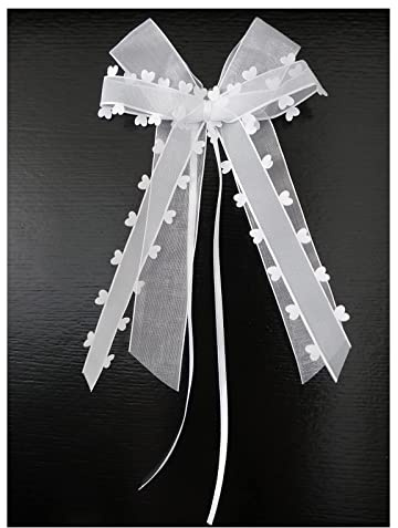 10 STK Autoschleifen Antennenschleifen,Organza Herzen Schleifen Auto Schmuck Braut Paar Dekoration Autoschmuck Car Wedding Deko Hochzeitsschleifen für Hochzeit Party Geburtstag Geschenverpackung,Weiß