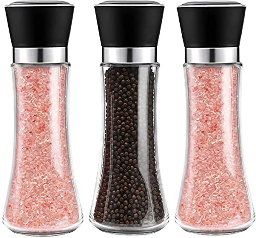 3 Piezas Molinillo de Sal y Pimienta, Molinillos de Pimienta y Sal Molinillos de Especias Vidrio Molinillo Pimienta Molinillo de Cerámica Ajustable, 18.5cm