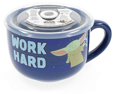 Silver Buffalo Star Wars The Mandalorian Work Hard Nap Harder Keramik-Suppentasse mit belüftetem Kunststoffdeckel, 680 ml, 1 Stück (1 Stück)