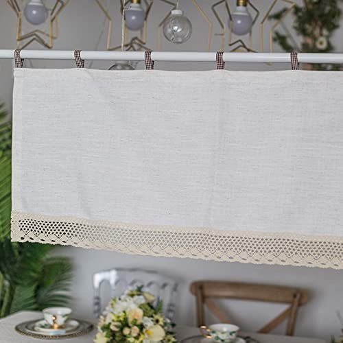 A.Monamour Gardine Scheibengardinen Kurzstores Bauernhaus Blickdicht Beige Baumwolle Leinen Mit Spitze Kurzvorhang Kurzgardinen Küchengardine Küche Vorhang Fenster Kurz Stores Bistrogardine