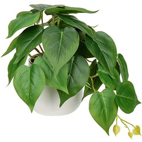 Oairse Kunstpflanze Hängend Deko Pflanzen im Keramiktopf Mini Kunstpflanze Philodendron Dekoration Modern für Home Office Badezimmer Küche und Innendekoration