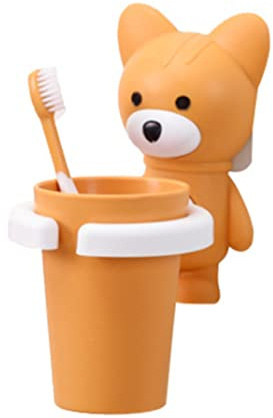 Muzrunq Kinder gelbe Cartoon Fuchs Zahnbürstenhalter mit Spülenbecher süßer Saugnapfwand -Hängeorganisator für Kinder Badezimmer Zahnpasta Utensilien