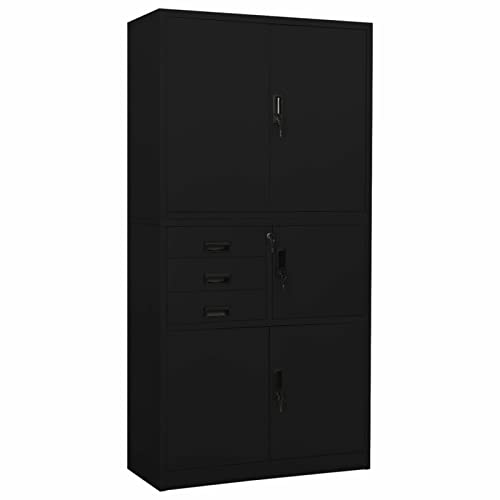 ZEYUAN Büroschrank, Aktenschrank, Werkzeugschrank, Metallschrank, Stahlschrank, Kellerschrank, Universalschrank, Lagerschrank, Büro Schrank, Schwarz 90x40x180 cm Stahl
