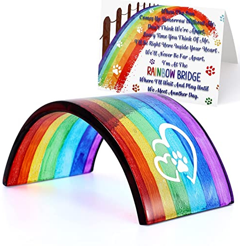 HurayRayho Rainbow Bridge Fused Glass 3D Colorful Bridge with Sympathy Card