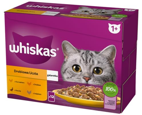 WHISKAS Aliment humide en gelée Chat adulte 12x85g Festins à la Volaille (Lot de 4) 48 Sachets