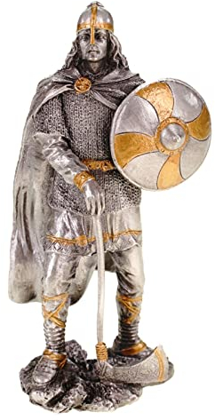 Wikinger mit Axt und Schild, aus Zinn, von Hand mit Silber- und Goldfarbe bemalt, by Veronese