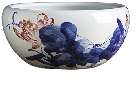 SUNESA Blumentöpfe Jingdezhen Handbemalte Keramik Blumentopf Seerose Schale Hydrokultur Grün Blumentopf Aquarium (Bodenloses Loch) Pflanztöpfe (Color : A, Size : M)