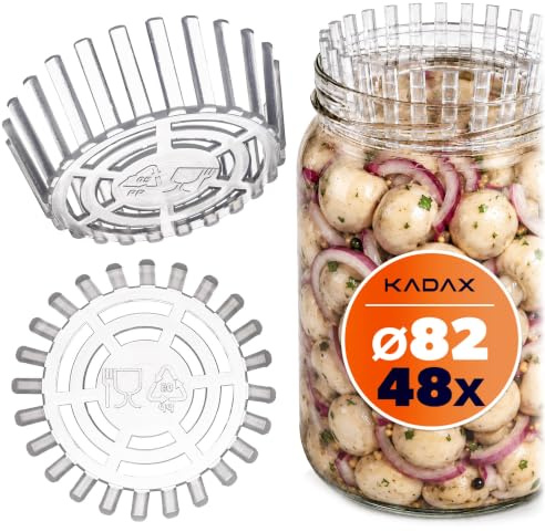 KADAX Fermentiergewichte – 48er Set | Gärhilfe fi 82 mm mit Netz für TO82-Einmachgläser | Kunststoff Fermentier-Einsatz für Sauerkraut, Kimchi & Gurken | lebensmittelecht