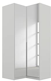 Rauch Möbel Alabama - Armadio angolare con specchio, 2 ante, con set di accessori Basic, 1 asta, 7 ripiani, 100 x 229 x 102 cm, colore: grigio