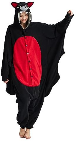 Dodheah Onesie Chauve-Souris Adulte Pyjama d'halloween Noir Costume Cosplay Animal Vêtements de Nuit Combinaison Une Pièce pour Femmes Hommes M