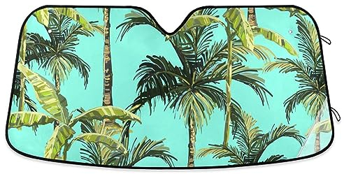 Auto-Sonnenschutz, Motiv: Palmen, Banane, Kokosnuss, faltbar, UV-Visier, hält das Fahrzeug kühl, Frontscheibenabdeckung für SUV, Jeep, LKW, 144,8 x 80 cm (groß)