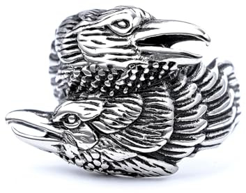 Bague Corbeau pour Homme, Anneau de corbeau viking nordique, Bague amulette totem celtique Odin Corbeau, Bague de couple corbeau ancien, Bijoux Punk Animal Oiseau pour Hommes Garçons (64)
