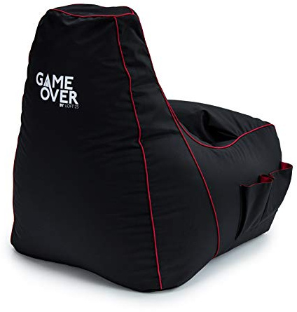Game Over 8Bit sitzsack Kinder Mini Videospiel Bean Bag | Indoor Wasserbeständig sitzsack | Seitentaschen für Controller | Headset-Halter | Ergonomisches Design (Elektrisches Karminrot)