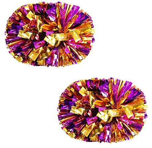 OqcEha Cheerleader, Cheerleader, Cheerleading-Tanz-Pompons, Cheering Squad Handblumen, 2er-Pack Cheering Fun Cheer Pom Poms mit Stabgriff for Mannschaftssport-Tanz-Cheering-Kit Gold/Lila