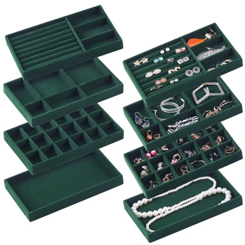 CDBOVID Set mit 8 stapelbaren Schmuck-Organizern, stapelbare Tabletts für Schubladen, Schmuck-Schubladeneinlagen, Aufbewahrungsbox, Präsentations- und Aufbewahrungsbox für Ohrringe, Halsketten, Ringe