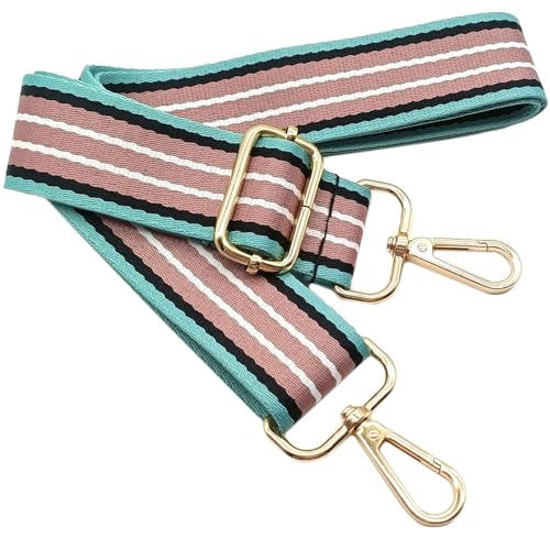 Verstellbarer Schultergurt für Taschen Rosa-Weiß-Grün, Taschengurte zum Wechseln, 80-130 cm Taschengurt Breit mit Karabiner Gold, Tragegurt Tasche für Damen Schulterriemen, Handtasche, 3.8cm, 1004