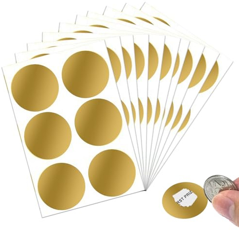 YBENWL 60pcs Scratch Off Stickers, 2 inch Round Self-Adhesive Scratch Labels Stickers, Peel and Stick DIY Cards for Private Message, Raffle Card Reward Card Creating, 1.89inch, Gold