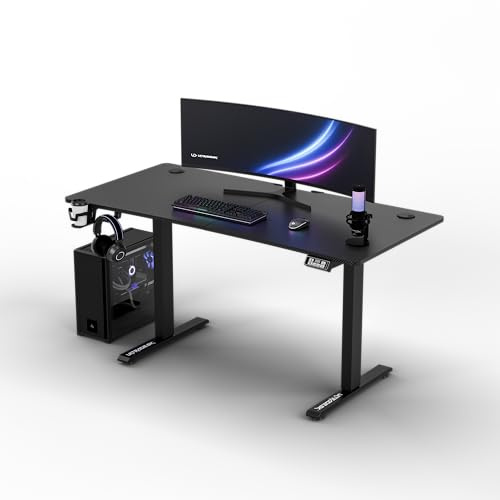 Ultradesk - Level V2 Bureau Réglable en Hauteur – Bureau Informatique électrique 140 x 68 cm – pour Gaming, Télétravail – Table Gaming – Noir
