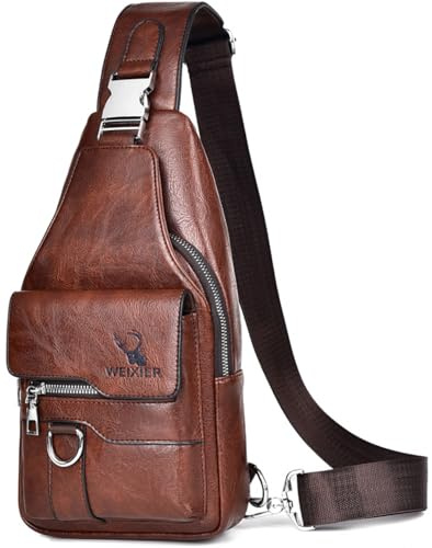 Hjkiopc Borse a spalla da uomo,Borsello Tracolla Zaino Monospalla Pelle Borsa a Tracolla Piccolo Impermeabile Spalla Sling Bag (Marrone Scuro.)