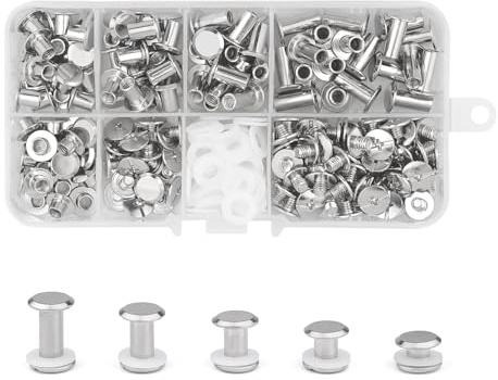 MABAHON 100 Pièces Vis Chicago Screws 4/6/8/10/12 mm Rivet a Visser vis Métal Clou Rivets bouton Chicago pour Bricolage Cuir, Livre, Album Photo, Ceinture en Cuir Argent