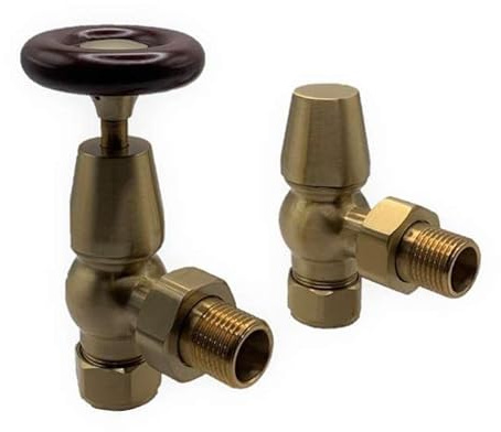 Team Controls Traditional Antique Brass Angled Manual Radiator Valve with lockshield Pack 15mmx1/2''