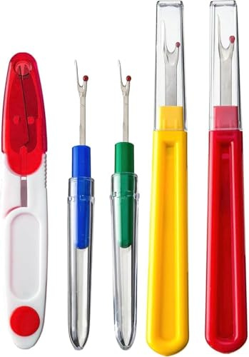 5 Pcs Seam Ripper Set, Big and Small Sewing Stitch, Stitching Thread Unpicker, Seam Rippers for Sewing, Stitch Ripper with Scissor, Storage Bag, for Open Seams Hemming Seams