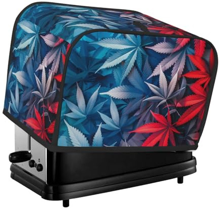 Copertura per tostapane a 2 fette, con foglie rosse e blu, con tasche, per piccoli elettrodomestici da cucina, protezione dalle impronte digitali, lavabile in lavatrice